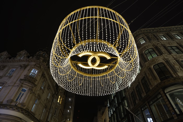 Lucy Boynton switches on new festive Bond Street lights by Chanel